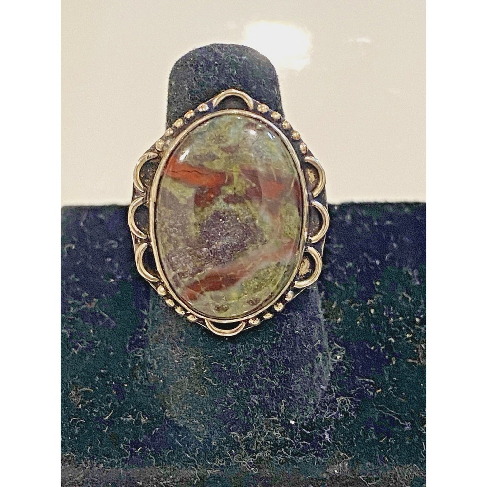 925 Silver Dragon Blood Jasper Ring Size 6 Cabochon